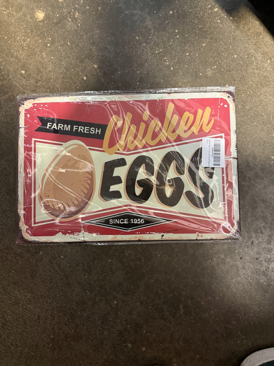 Metal Sign Aluminum Egg Chicken Vintage Metal Poster 12”× 8
