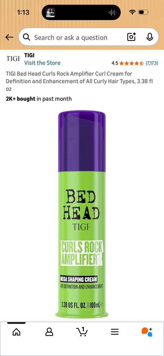 TIGI Bed Head Curls Rock Amplifier Curl Cream for Definition and Enhancement of All Curly Hair Types, 3.38 fl oz