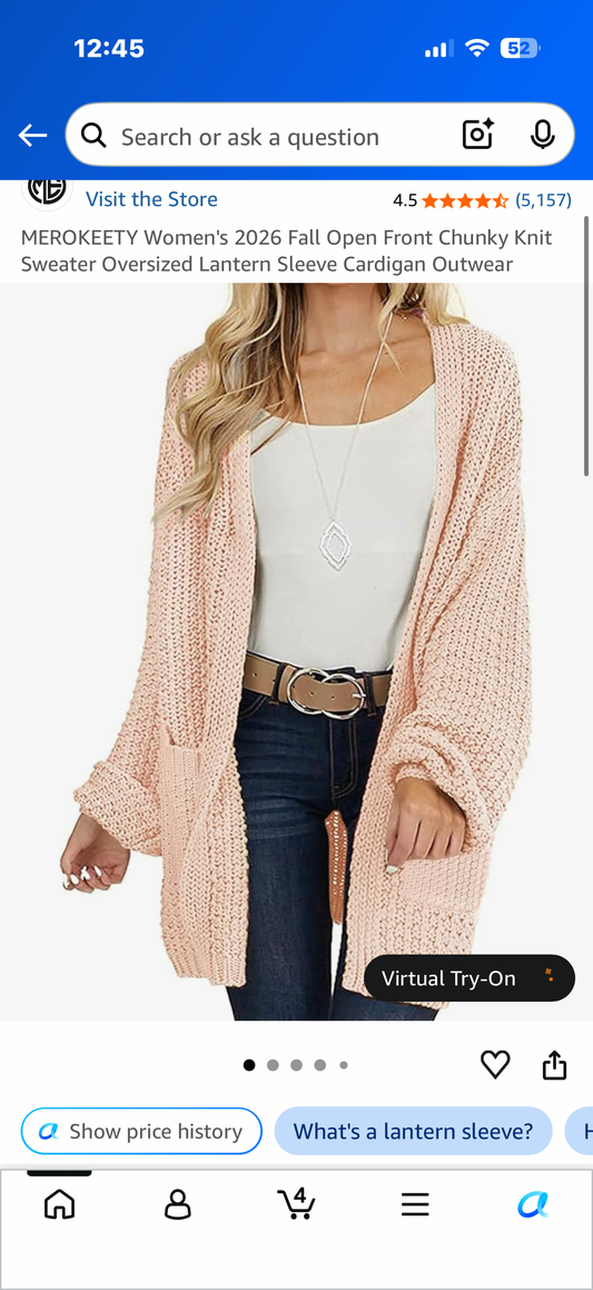 MEROKEETY Women's 2026 Fall Open Front Chunky Knit Sweater Oversized Lantern Sleeve Cardigan Outwear (Size XXL)