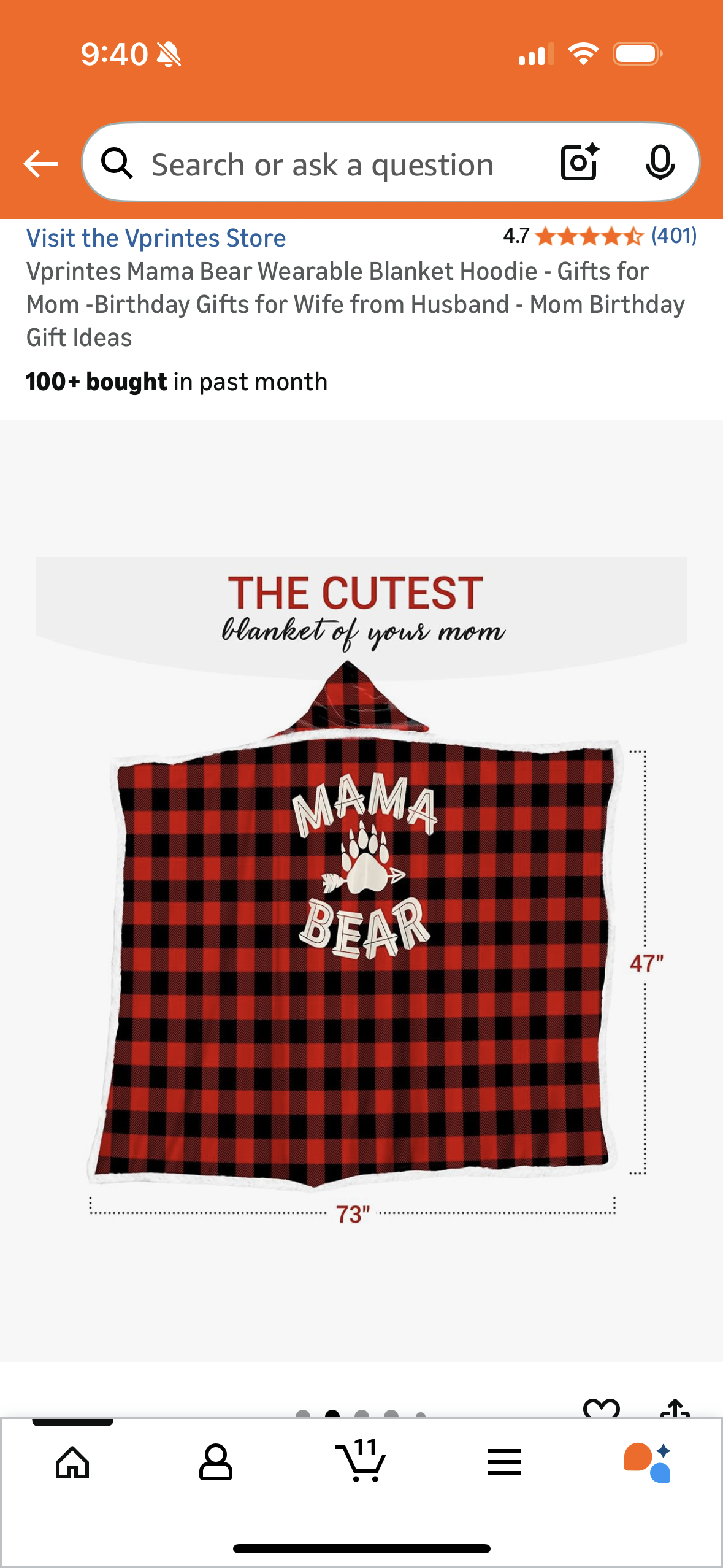 Vprintes Mama Bear Wearable Blanket Hoodie - Gifts for Mom -Birthday Gifts for Wife from Husband - Mom Birthday Gift Ideas
