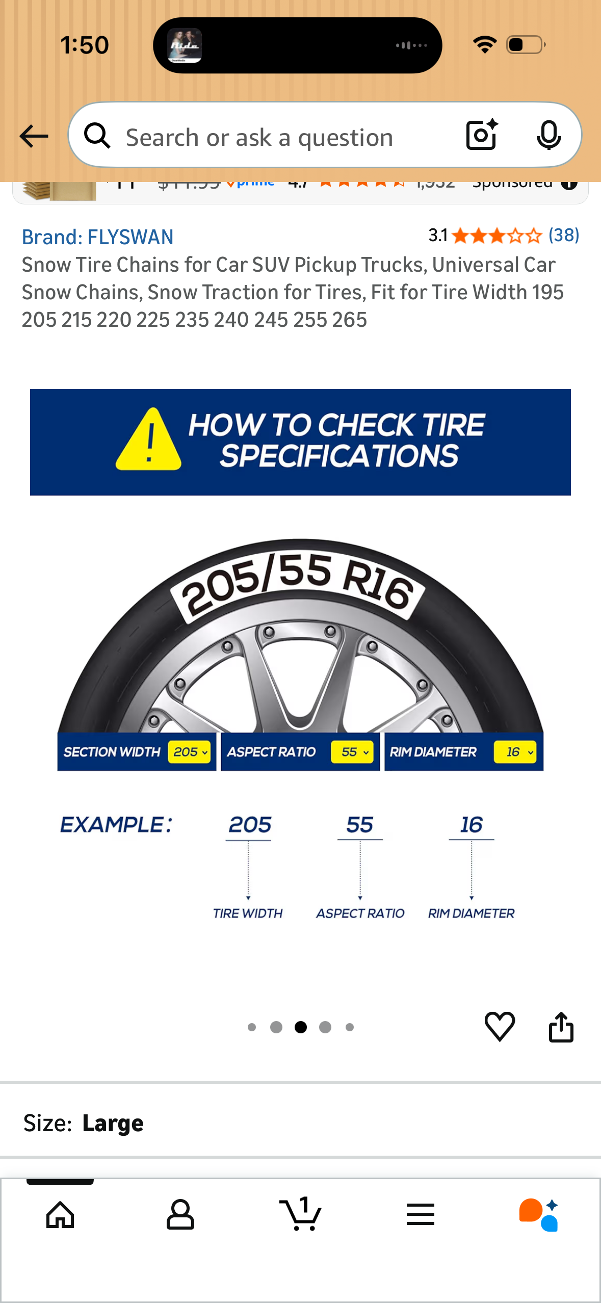 Snow Tire Chains for Car SUV Pickup Trucks, Universal Car Snow Chains, Snow Traction for Tires, Fit for Tire Width 195 205 215 220 225 235 240 245 255 265