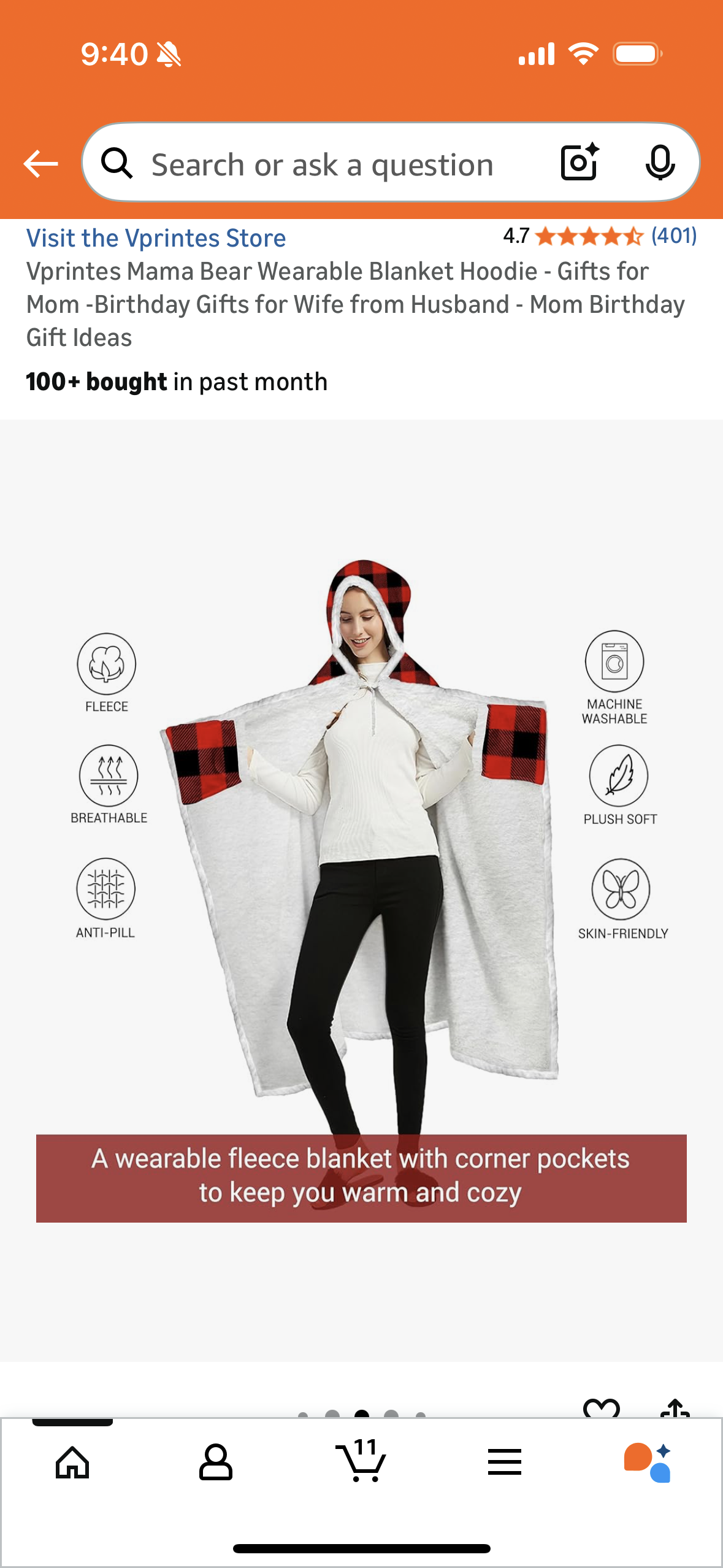 Vprintes Mama Bear Wearable Blanket Hoodie - Gifts for Mom -Birthday Gifts for Wife from Husband - Mom Birthday Gift Ideas