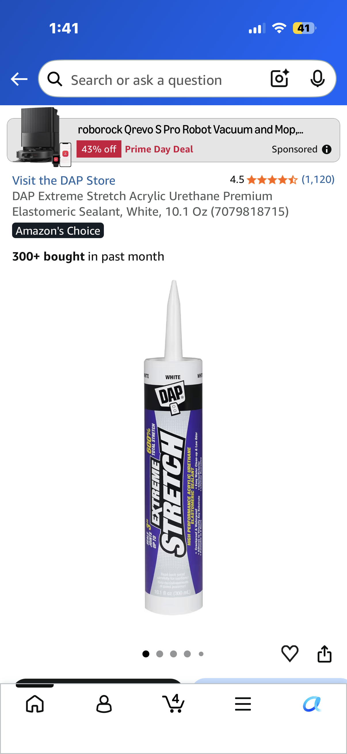 DAP Extreme Stretch Acrylic Urethane Premium Elastomeric Sealant, White, 10.1 Oz (7079818715