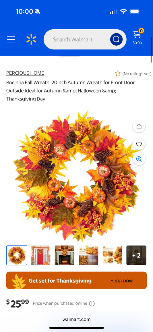 Rocinha Fall Wreath, 20inch Autumn Wreath for Front Door Outside Ideal for Autumn &amp; Halloween &amp; Thanksgiving Day