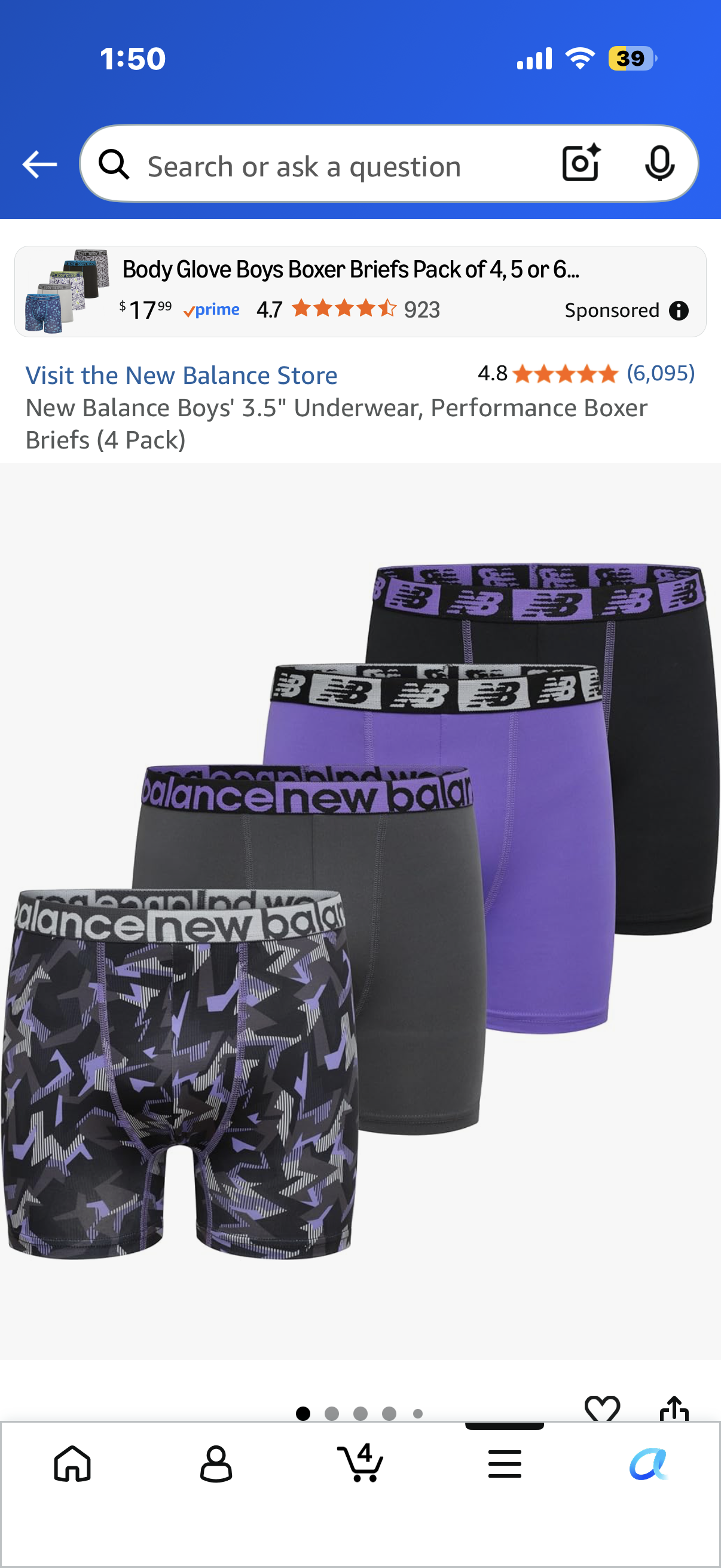 New Balance Boys' 3.5" Underwear, Performance Boxer Briefs (4 Pack)