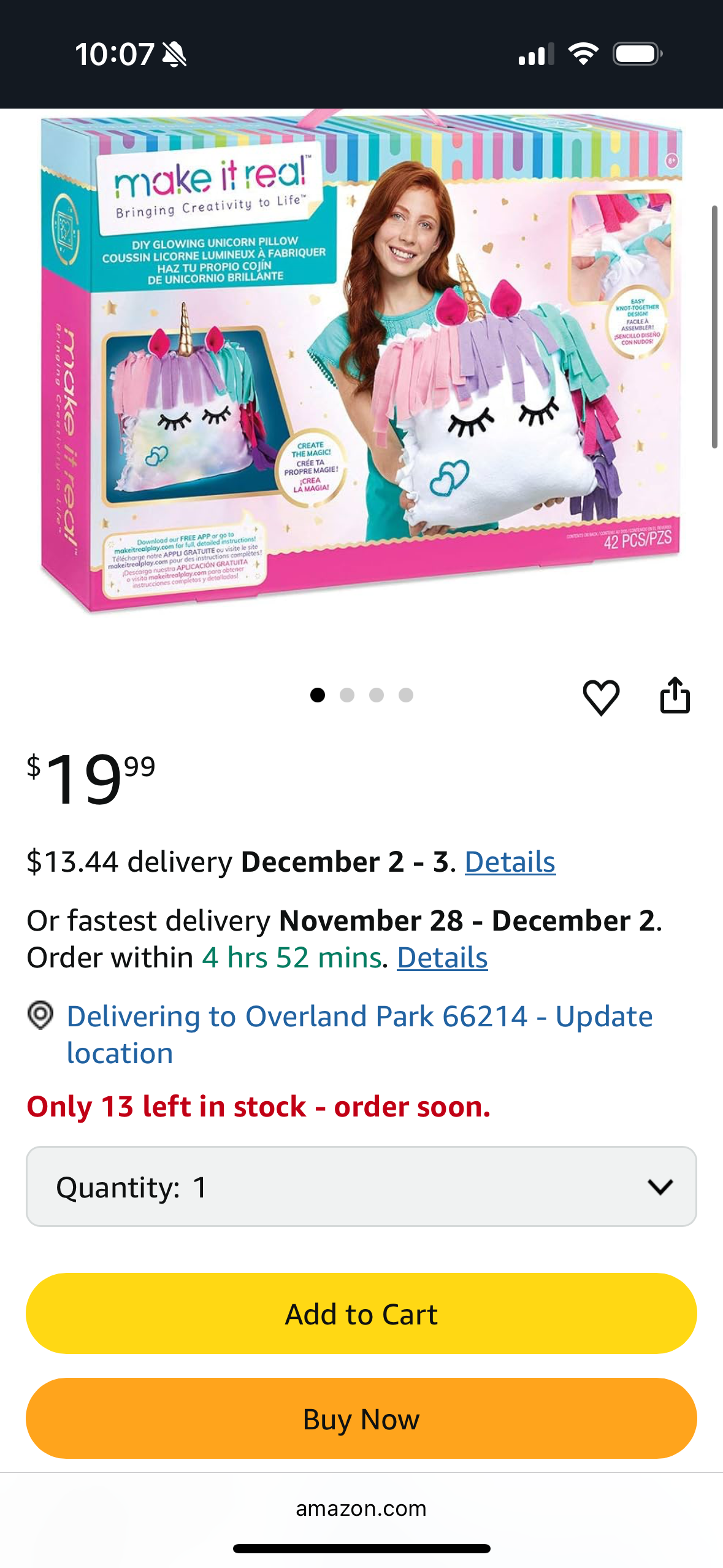 Make It Real DIY Unicorn Pillow Kit - Sewing Craft Kit - Ages 8+