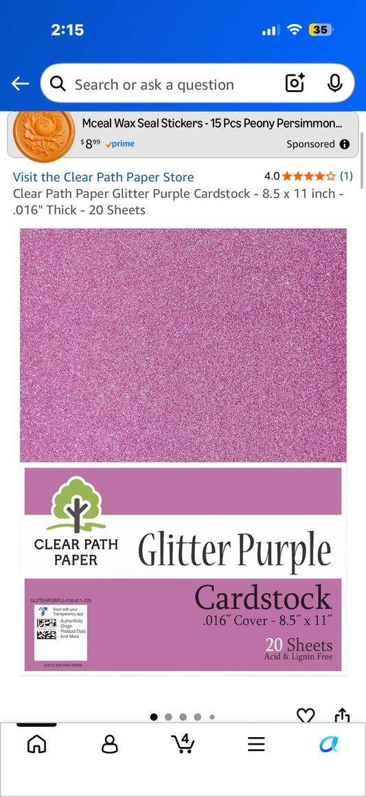 Clear Path Paper Glitter Purple Cardstock - 8.5 x 11 inch - .016" Thick - 20 Sheets