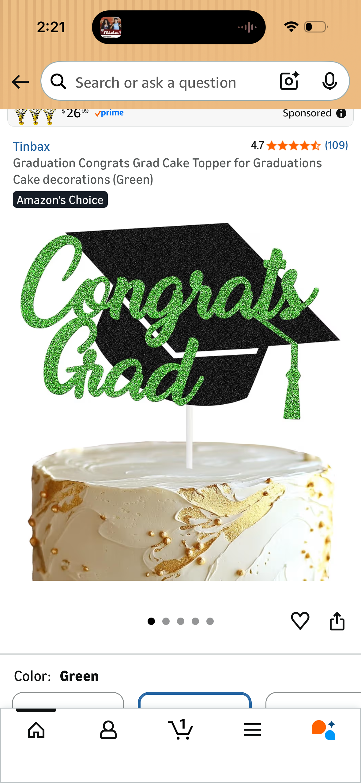 Graduation Congrats Grad Cake Topper for Graduations Cake decorations (Green)