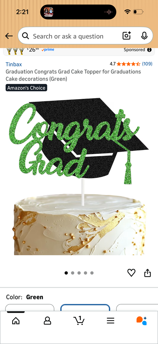 Graduation Congrats Grad Cake Topper for Graduations Cake decorations (Green)