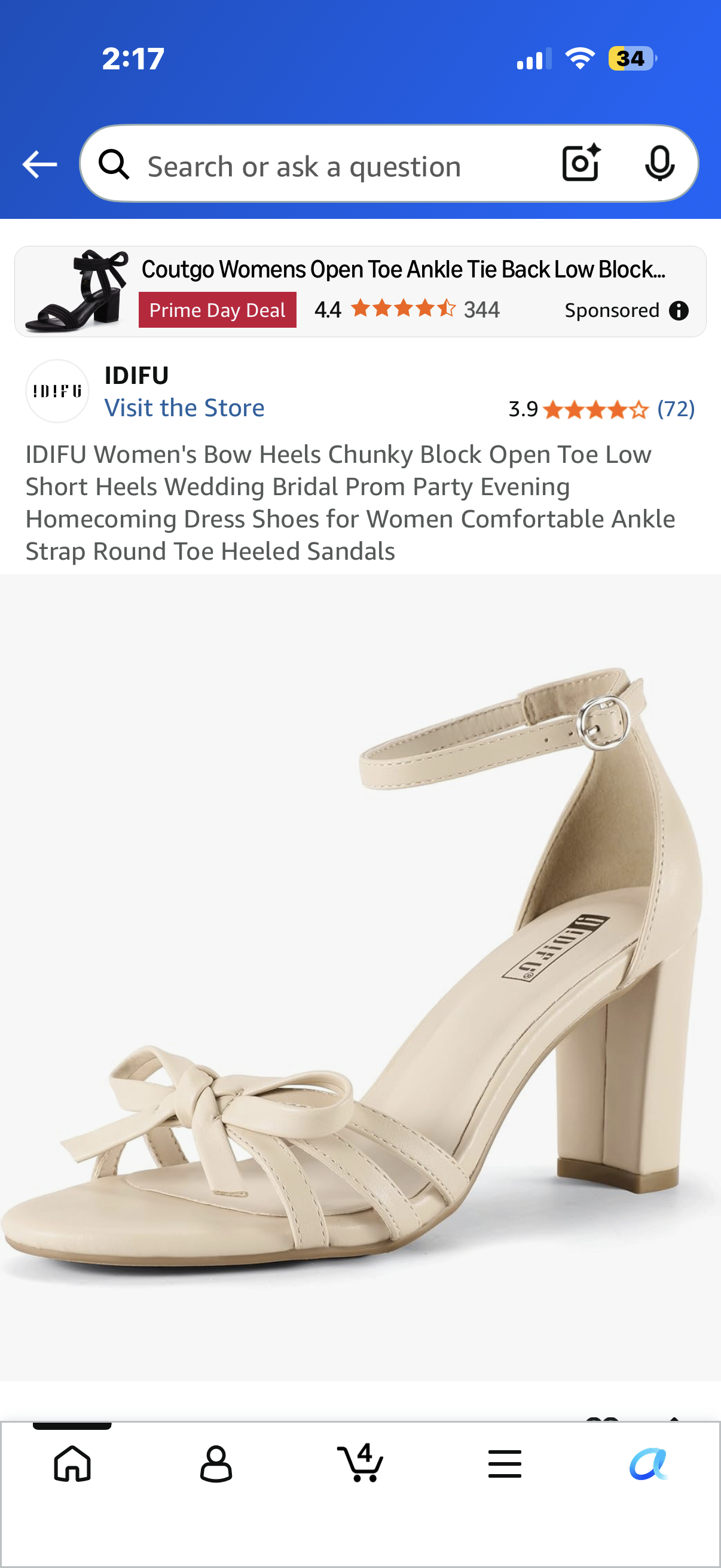 IDIFU Women's Bow Heels Chunky Block Open Toe Low Short Heels Wedding Bridal Prom Party Evening Homecoming Dress Shoes for Women Comfortable Ankle Strap Round Toe Heeled Sandals (Size 8)