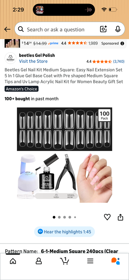 Beetles Gel Nail Kit Medium Square: Easy Nail Extension Set 5 In 1 Glue Gel Base Coat with Pre shaped Medium Square Tips and Uv Lamp Acrylic Nail Kit for Women Beauty Gift Set