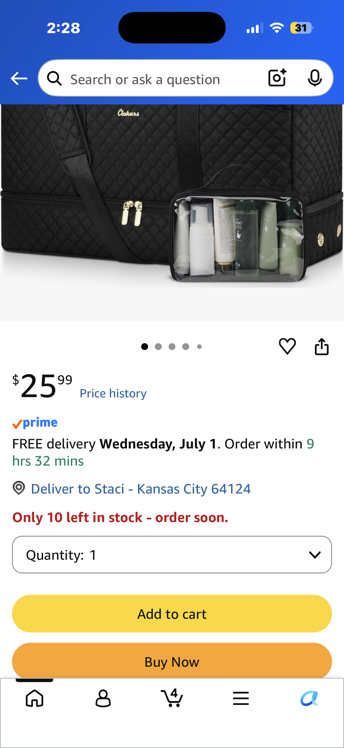 Duffle Bag for Travel, Weekender Bag with Shoe Compartment, Carry On Overnight Bag for Women with Toiletry Bag Duffel Bags with Wet Pocket for Gym Hospital Bags for Labor and Delivery Black