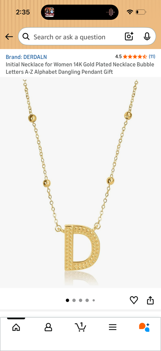 Initial Necklace for Women 14K Gold Plated Necklace Bubble Letters D Alphabet Dangling Pendant Gift
