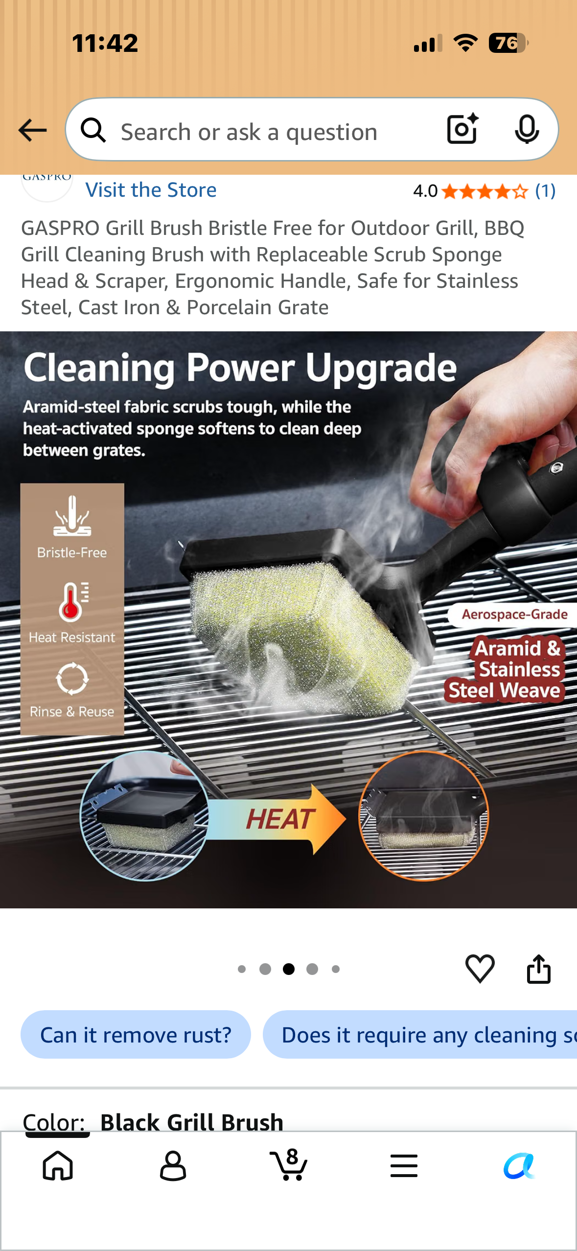 Grill Brush Bristle Free for Outdoor Grill, BBQ Grill Cleaning Brush with Replaceable Scrub Sponge Head & Scraper, Ergonomic Handle, Safe for Stainless Steel, Cast Iron & Porcelain Grate