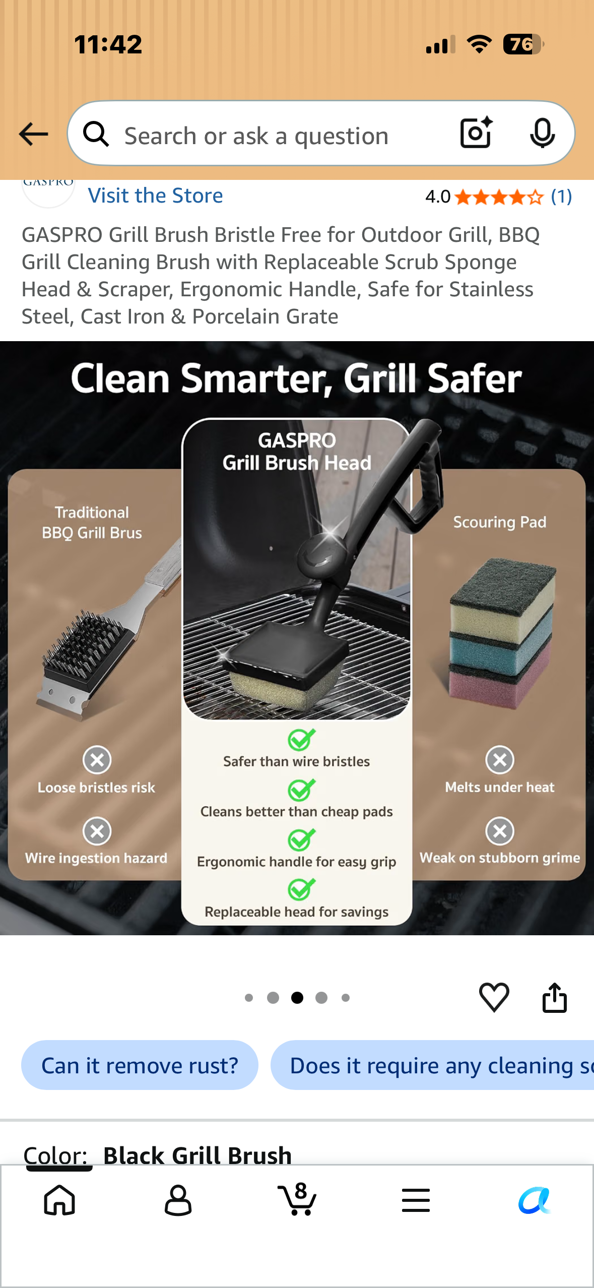 Grill Brush Bristle Free for Outdoor Grill, BBQ Grill Cleaning Brush with Replaceable Scrub Sponge Head & Scraper, Ergonomic Handle, Safe for Stainless Steel, Cast Iron & Porcelain Grate