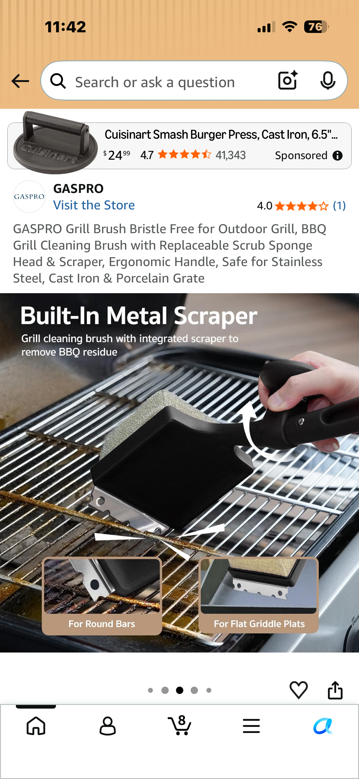 Grill Brush Bristle Free for Outdoor Grill, BBQ Grill Cleaning Brush with Replaceable Scrub Sponge Head & Scraper, Ergonomic Handle, Safe for Stainless Steel, Cast Iron & Porcelain Grate