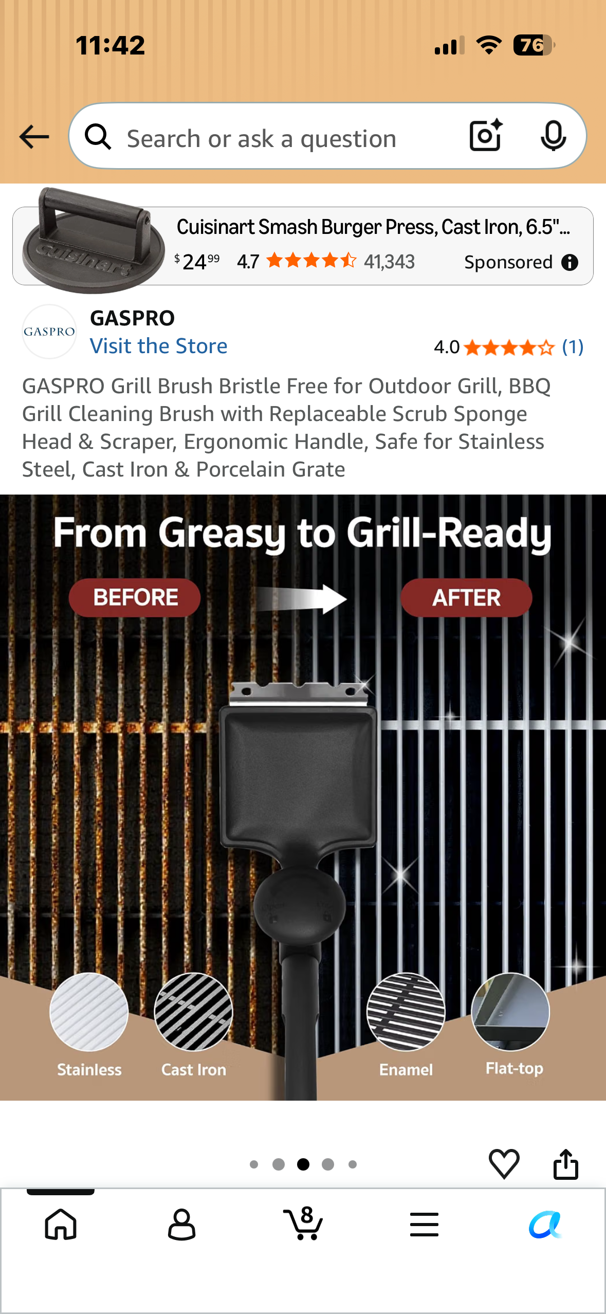Grill Brush Bristle Free for Outdoor Grill, BBQ Grill Cleaning Brush with Replaceable Scrub Sponge Head & Scraper, Ergonomic Handle, Safe for Stainless Steel, Cast Iron & Porcelain Grate