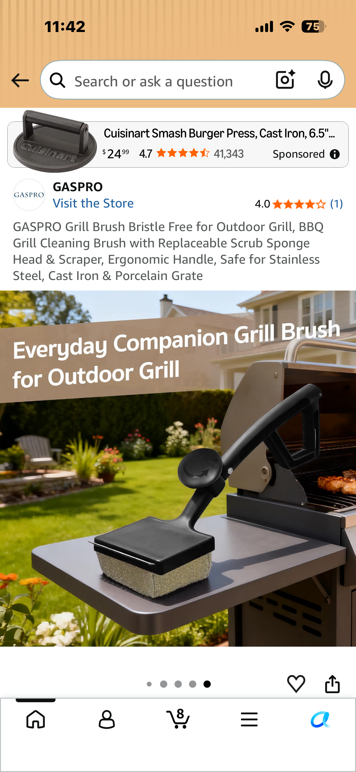 Grill Brush Bristle Free for Outdoor Grill, BBQ Grill Cleaning Brush with Replaceable Scrub Sponge Head & Scraper, Ergonomic Handle, Safe for Stainless Steel, Cast Iron & Porcelain Grate