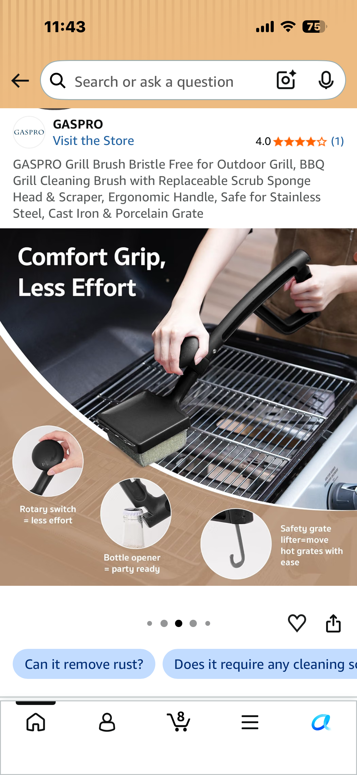 Grill Brush Bristle Free for Outdoor Grill, BBQ Grill Cleaning Brush with Replaceable Scrub Sponge Head & Scraper, Ergonomic Handle, Safe for Stainless Steel, Cast Iron & Porcelain Grate