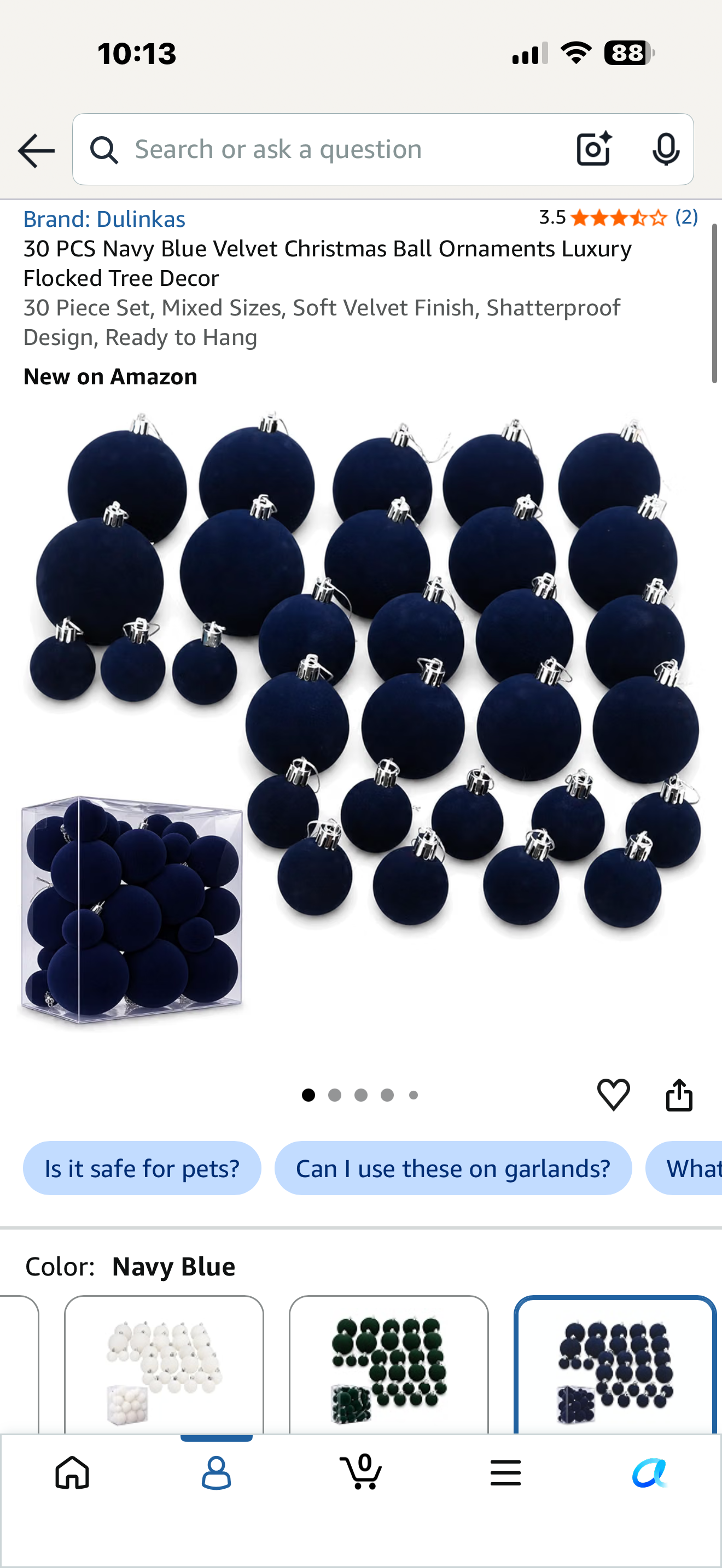Navy Blue Velvet Christmas Ornaments