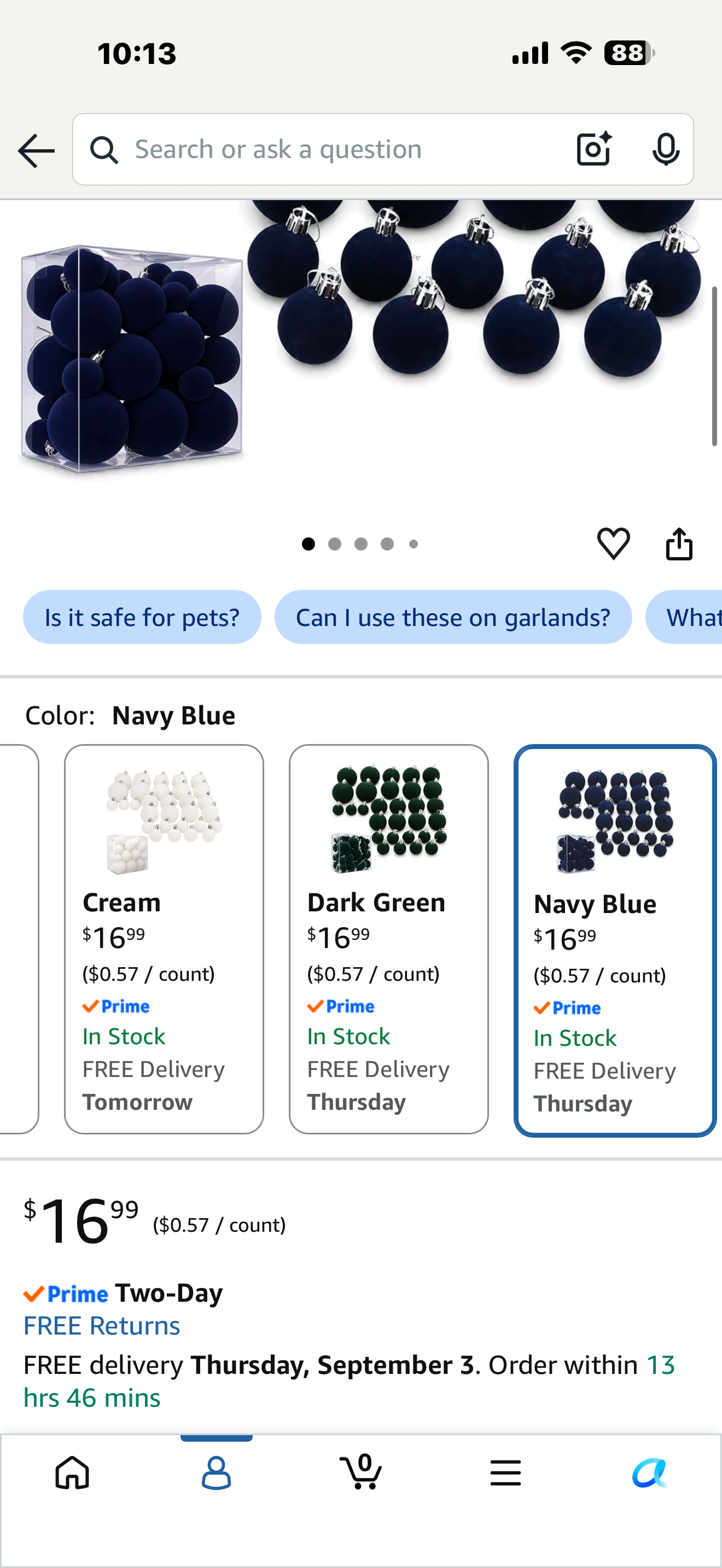 Navy Blue Velvet Christmas Ornaments