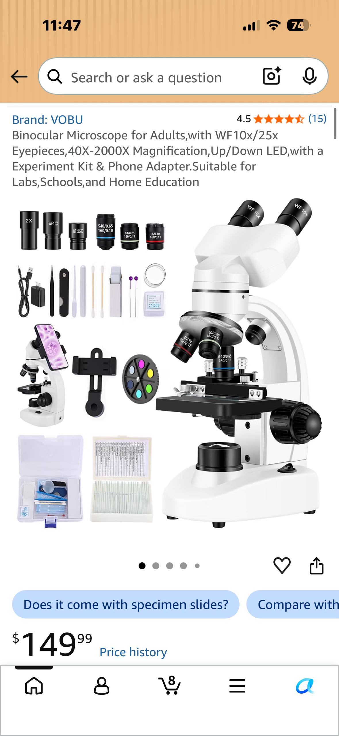 Binocular Microscope with WF10x/25x Eyepieces, 40X-2000X Magnification, Up/Down LED,with a Experiment Kit & Phone Adapter, Suitable for Labs, Schools, and Home Education