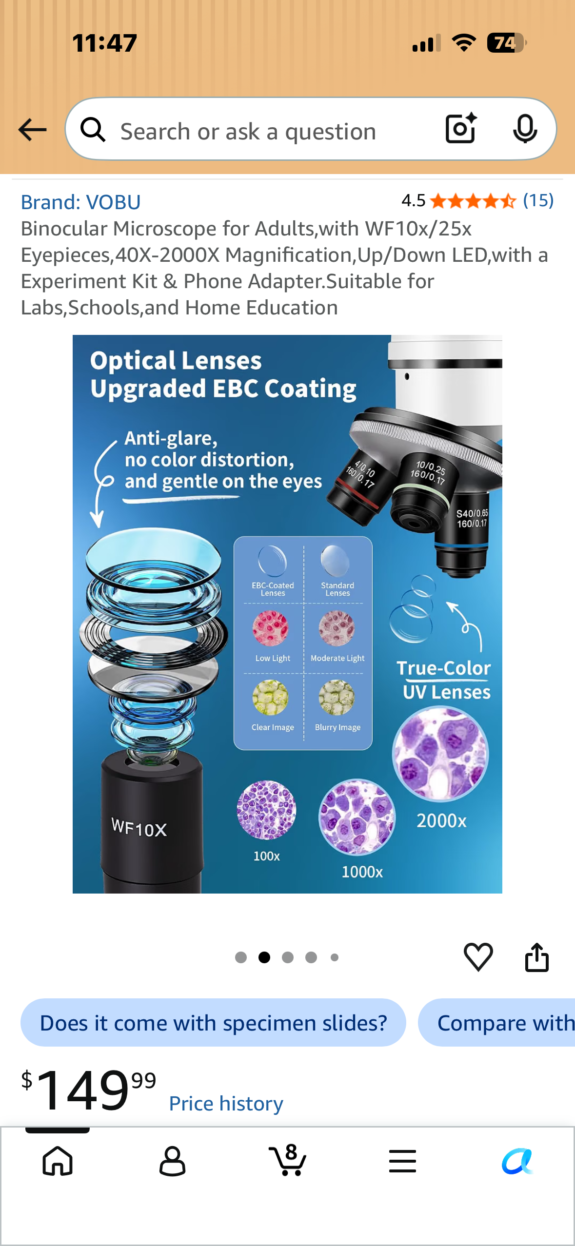 Binocular Microscope with WF10x/25x Eyepieces, 40X-2000X Magnification, Up/Down LED,with a Experiment Kit & Phone Adapter, Suitable for Labs, Schools, and Home Education