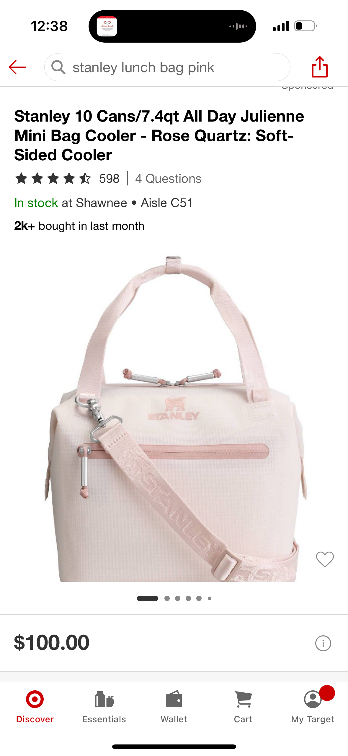 Stanley 10 Cans/7.4qt All Day Julienne Mini Bag Cooler - Rose Quartz: Soft-Sided Cooler