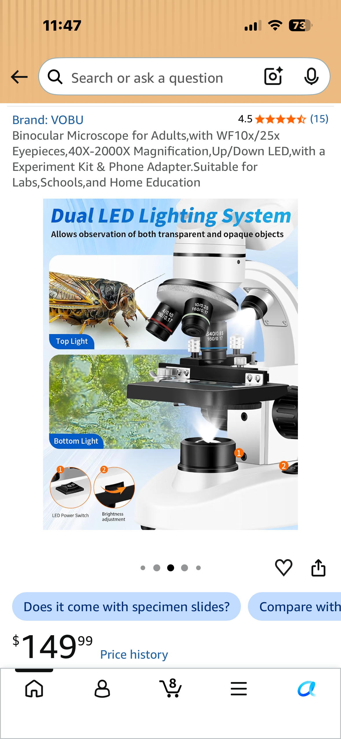 Binocular Microscope with WF10x/25x Eyepieces, 40X-2000X Magnification, Up/Down LED,with a Experiment Kit & Phone Adapter, Suitable for Labs, Schools, and Home Education