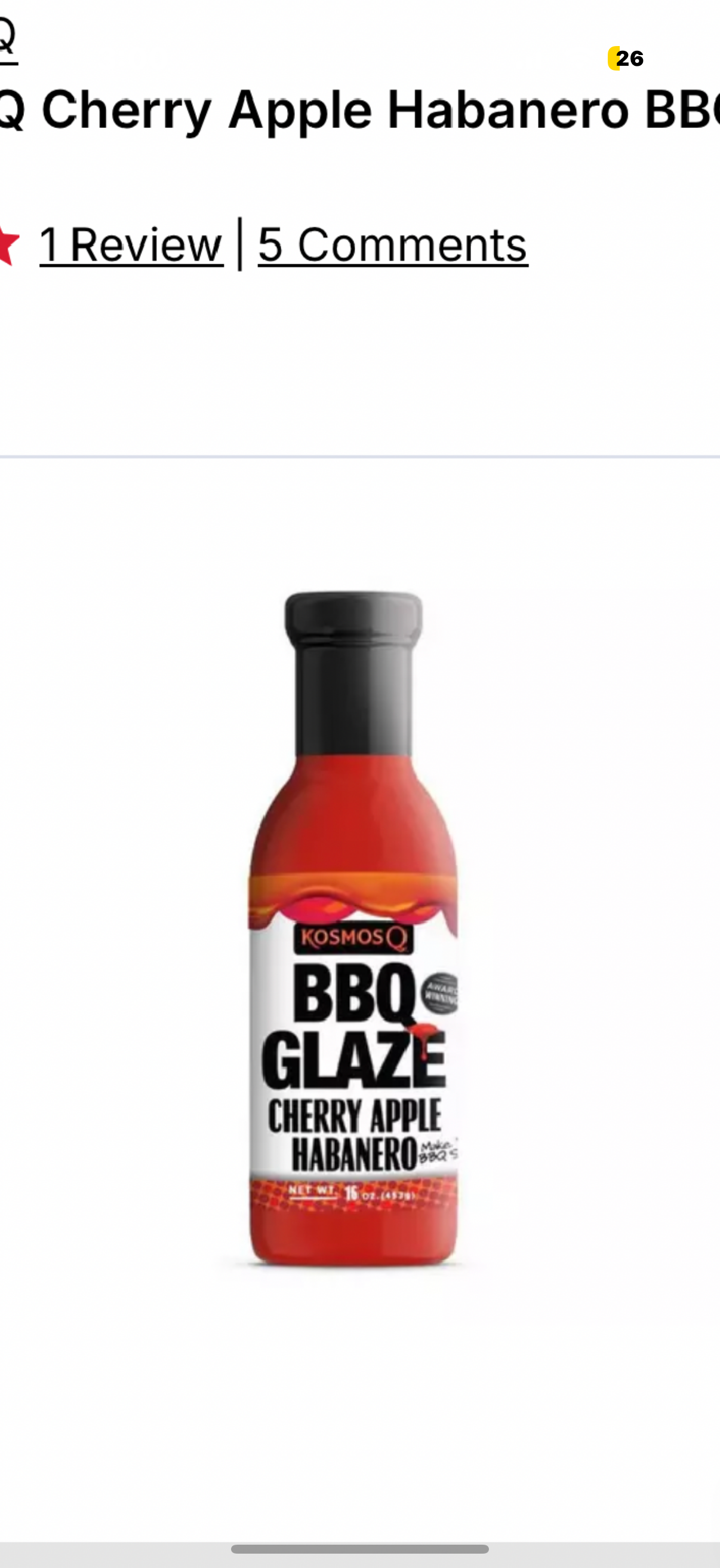 Kosmos Q 16 Oz. Cherry Apple Habanero BBQ Glaze (Best by 10/13/2027)