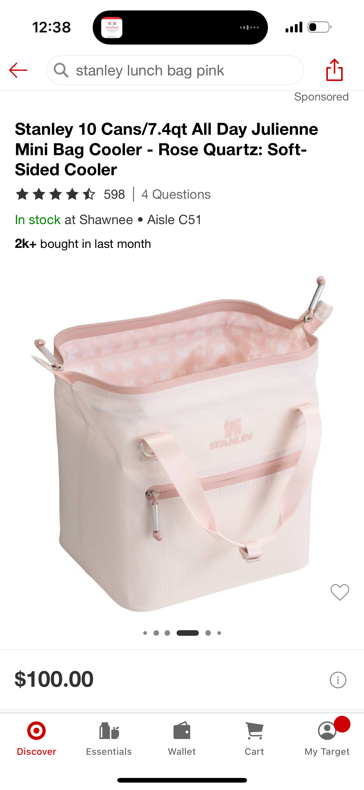 Stanley 10 Cans/7.4qt All Day Julienne Mini Bag Cooler - Rose Quartz: Soft-Sided Cooler