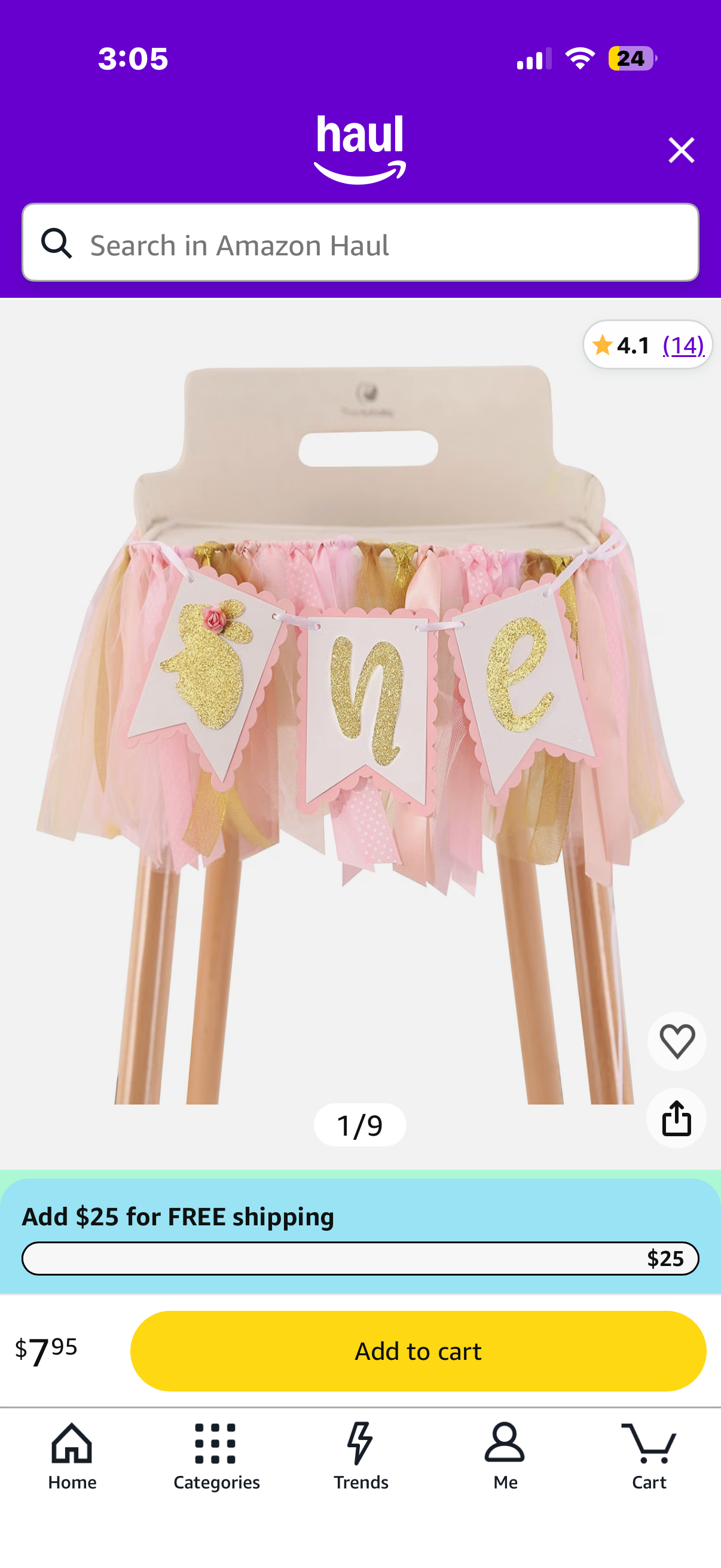 Bunny one High Chair Banner girl