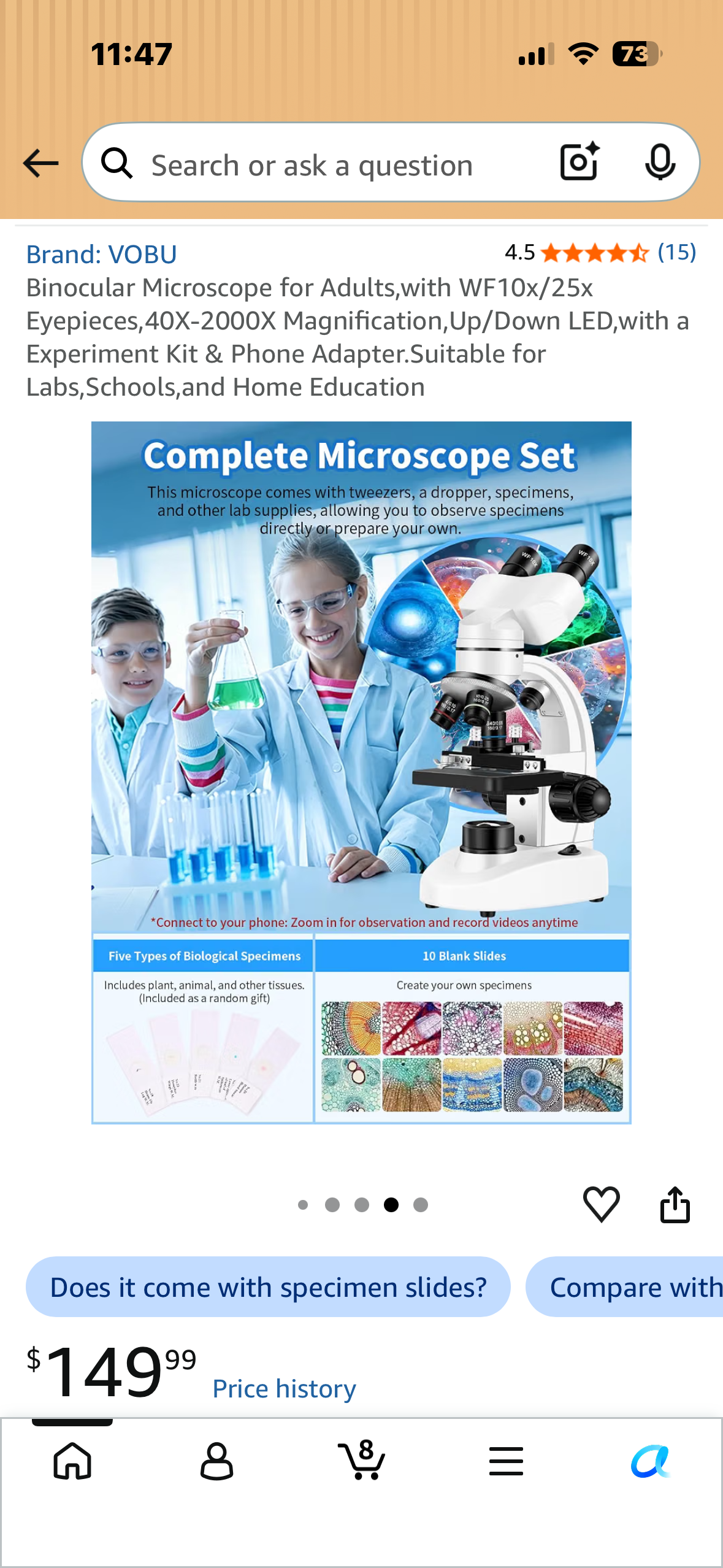 Binocular Microscope with WF10x/25x Eyepieces, 40X-2000X Magnification, Up/Down LED,with a Experiment Kit & Phone Adapter, Suitable for Labs, Schools, and Home Education