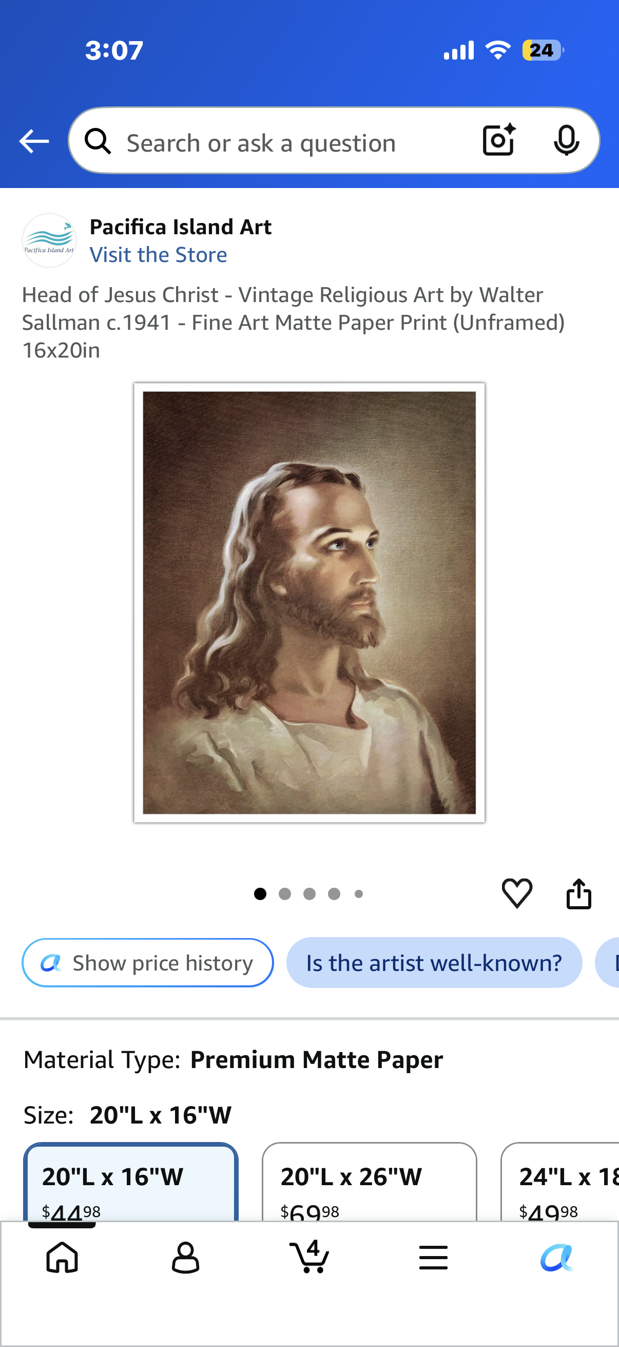 Head of Jesus Christ - Vintage Religious Art by Walter Sallman c.1941 - Fine Art Matte Paper Print (Unframed) 16x20in