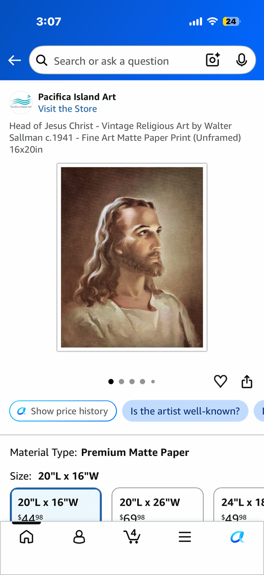 Head of Jesus Christ - Vintage Religious Art by Walter Sallman c.1941 - Fine Art Matte Paper Print (Unframed) 16x20in