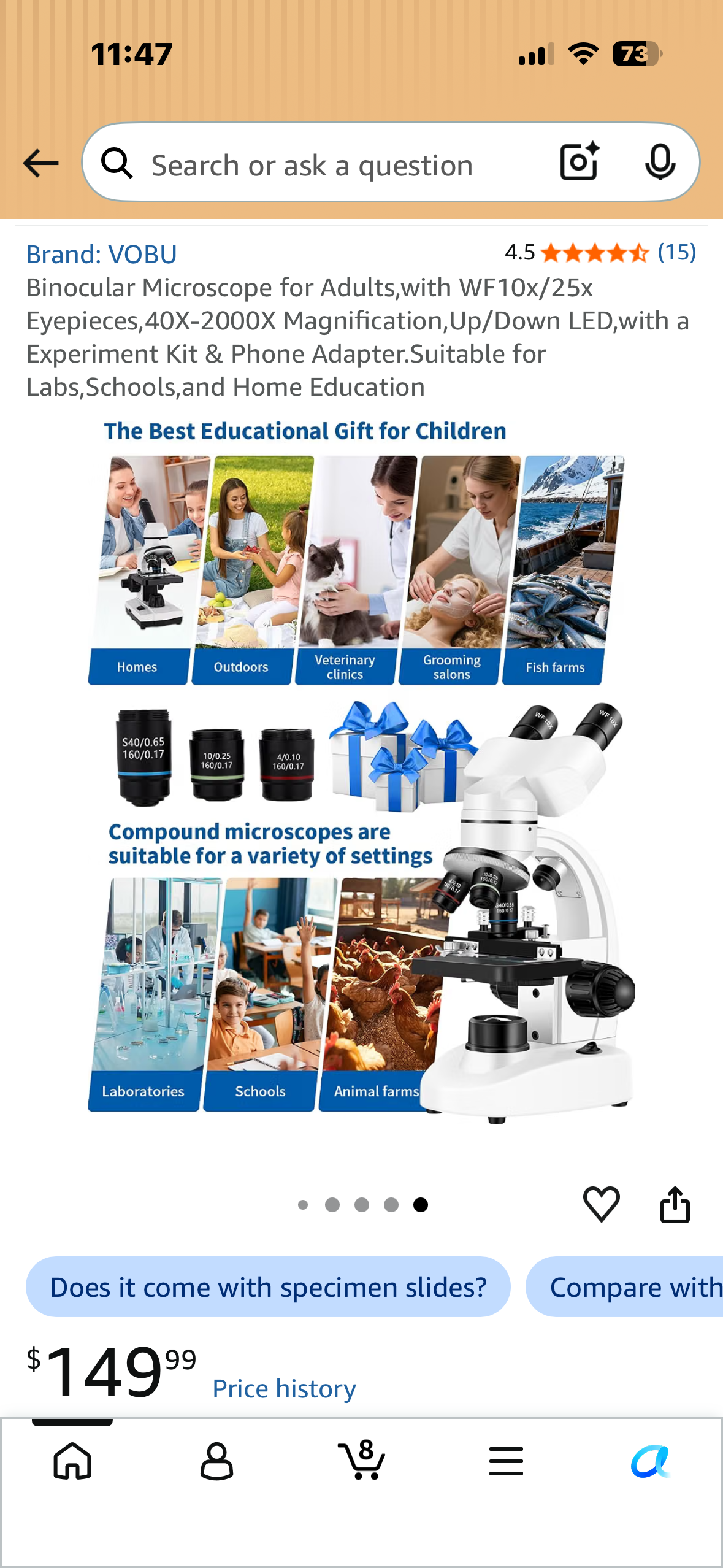 Binocular Microscope with WF10x/25x Eyepieces, 40X-2000X Magnification, Up/Down LED,with a Experiment Kit & Phone Adapter, Suitable for Labs, Schools, and Home Education