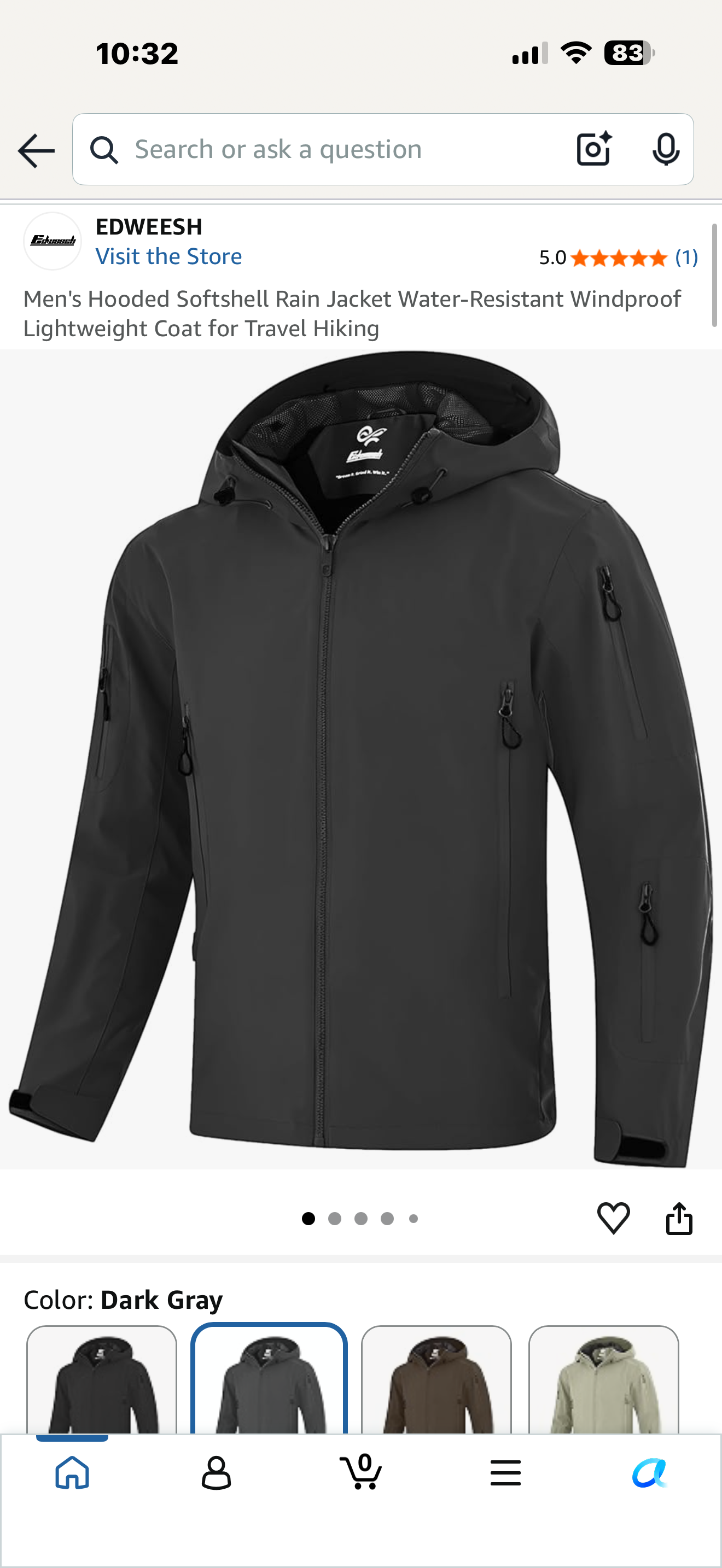 Men's Hooded Softshell Rain Jacket Water-Resistant Windproof Lightweight Coat for Travel Hiking (Size XL)