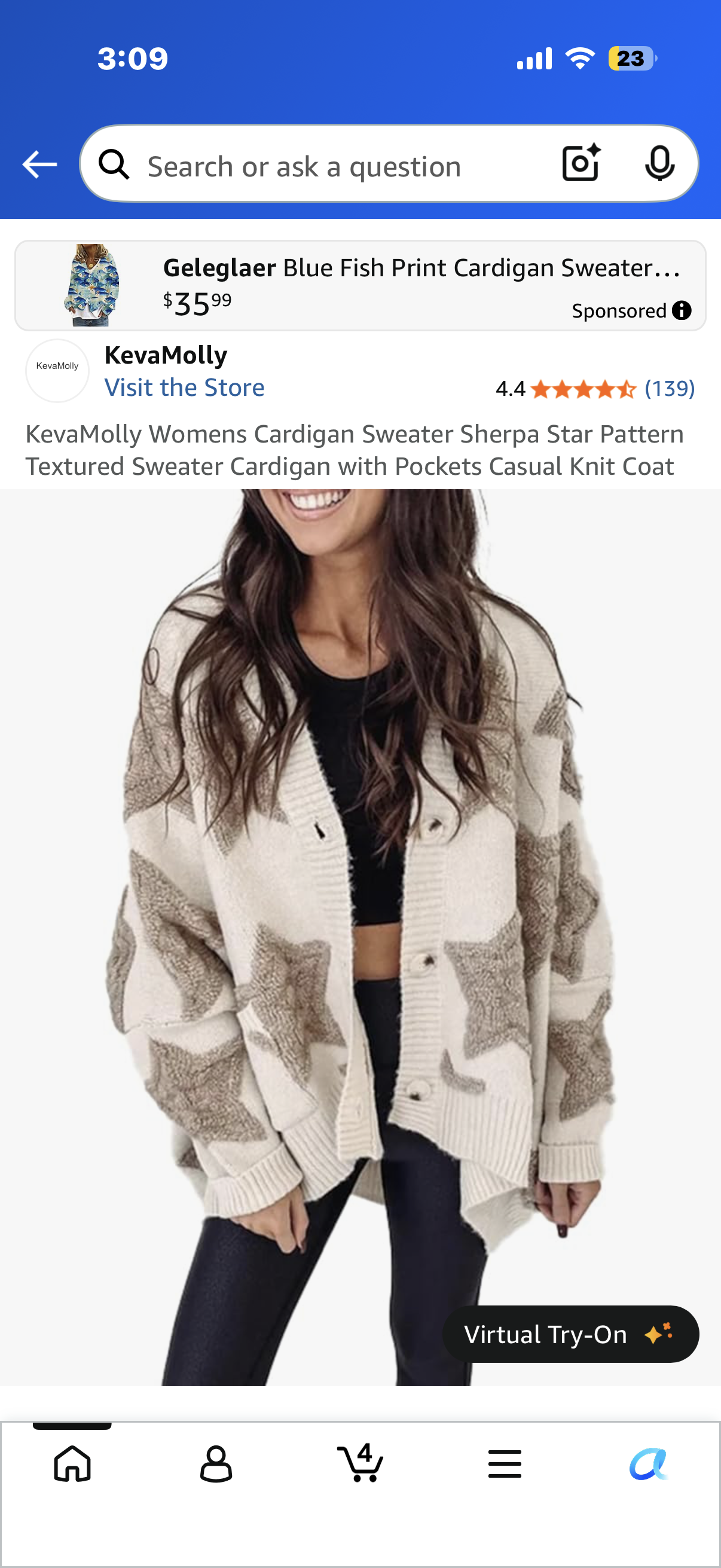 KevaMolly Womens Cardigan Sweater Sherpa Star Pattern Textured Sweater Cardigan with Pockets Casual Knit Coat(Size Medium)