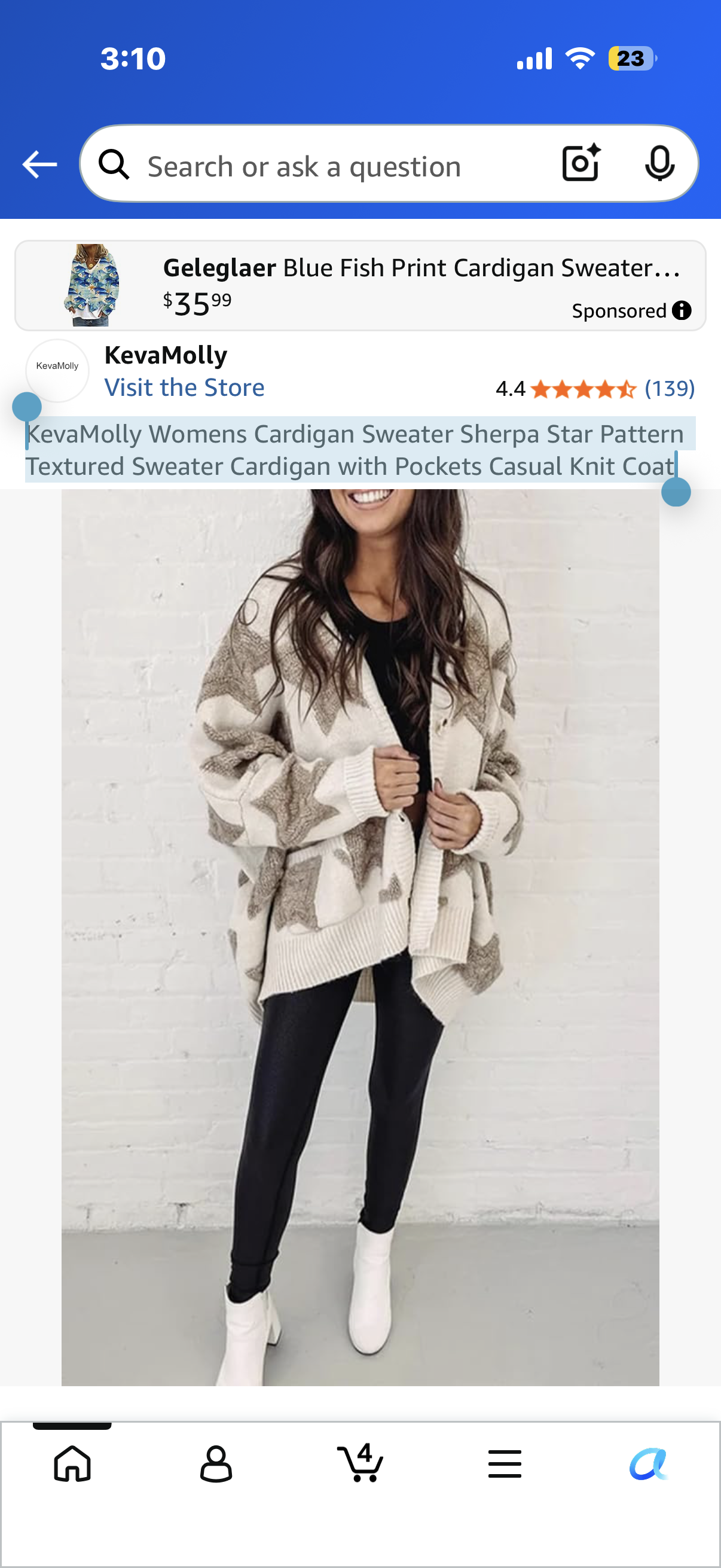 KevaMolly Womens Cardigan Sweater Sherpa Star Pattern Textured Sweater Cardigan with Pockets Casual Knit Coat(Size Medium)