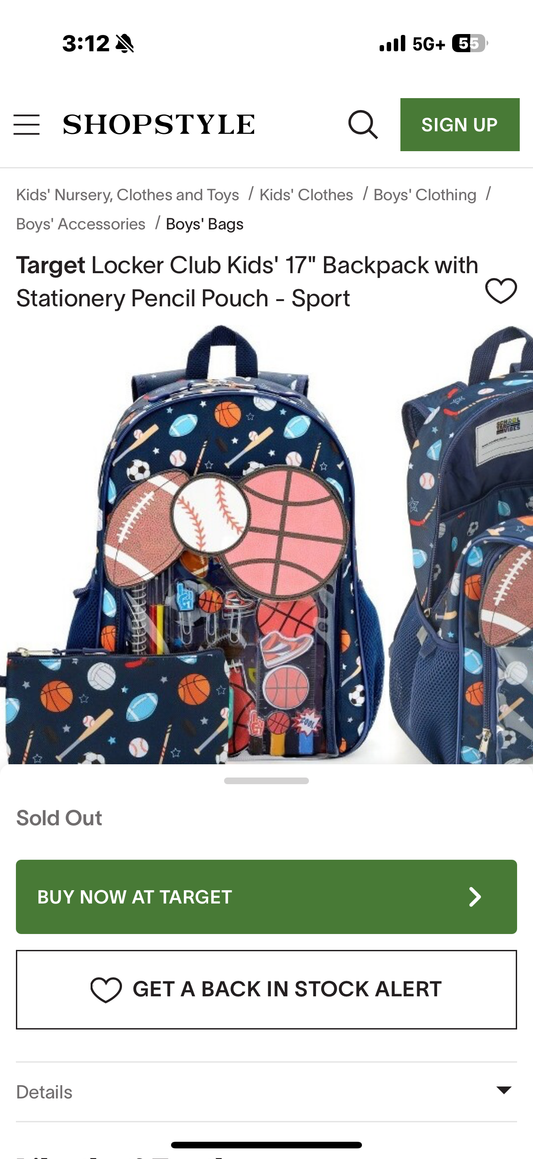 Locker Club Kids' 17" Backpack with Stationery Pencil Pouch - Sport