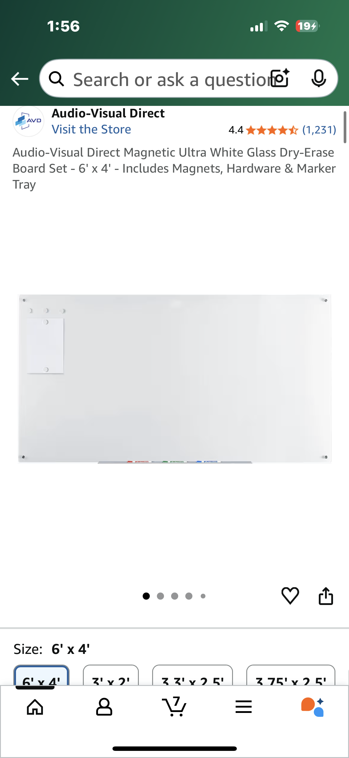 Audio-Visual Direct Magnetic Ultra White Glass Dry-Erase Board Set - 6' x 4' - Includes Magnets, Hardware & Marker Tray (O455)