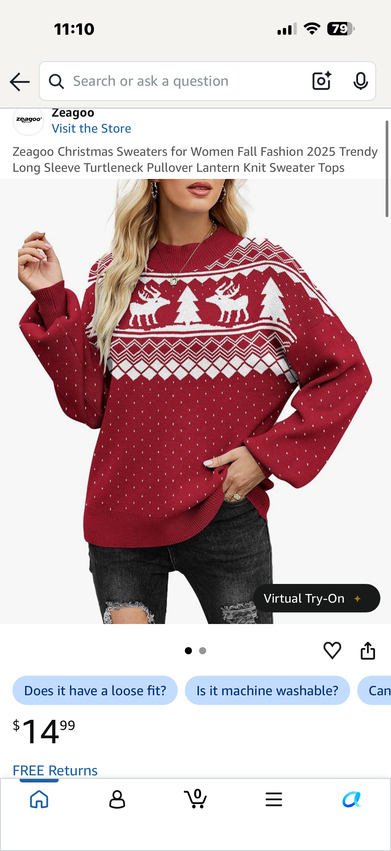 Zeagoo Christmas Sweaters for Women Fall Fashion 2025 Trendy Long Sleeve Turtleneck Pullover Lantern Knit Sweater Tops (Size Small)