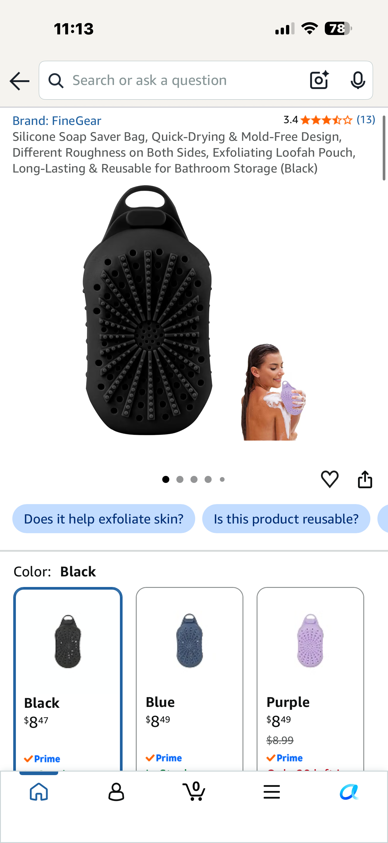 Silicone Soap Saver Bag, Quick-Drying & Mold-Free Design, Different Roughness on Both Sides, Exfoliating Loofah Pouch, Long-Lasting & Reusable for Bathroom Storage (Black