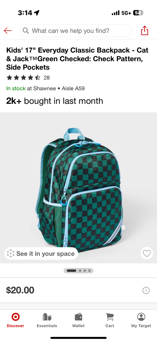 17" Everyday Classic Backpack - Cat & JackMGreen Checked: Check Pattern, Side Pockets