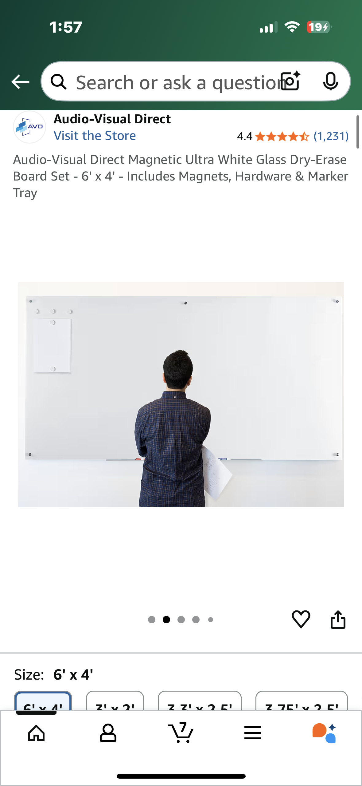 Audio-Visual Direct Magnetic Ultra White Glass Dry-Erase Board Set - 6' x 4' - Includes Magnets, Hardware & Marker Tray (O455)