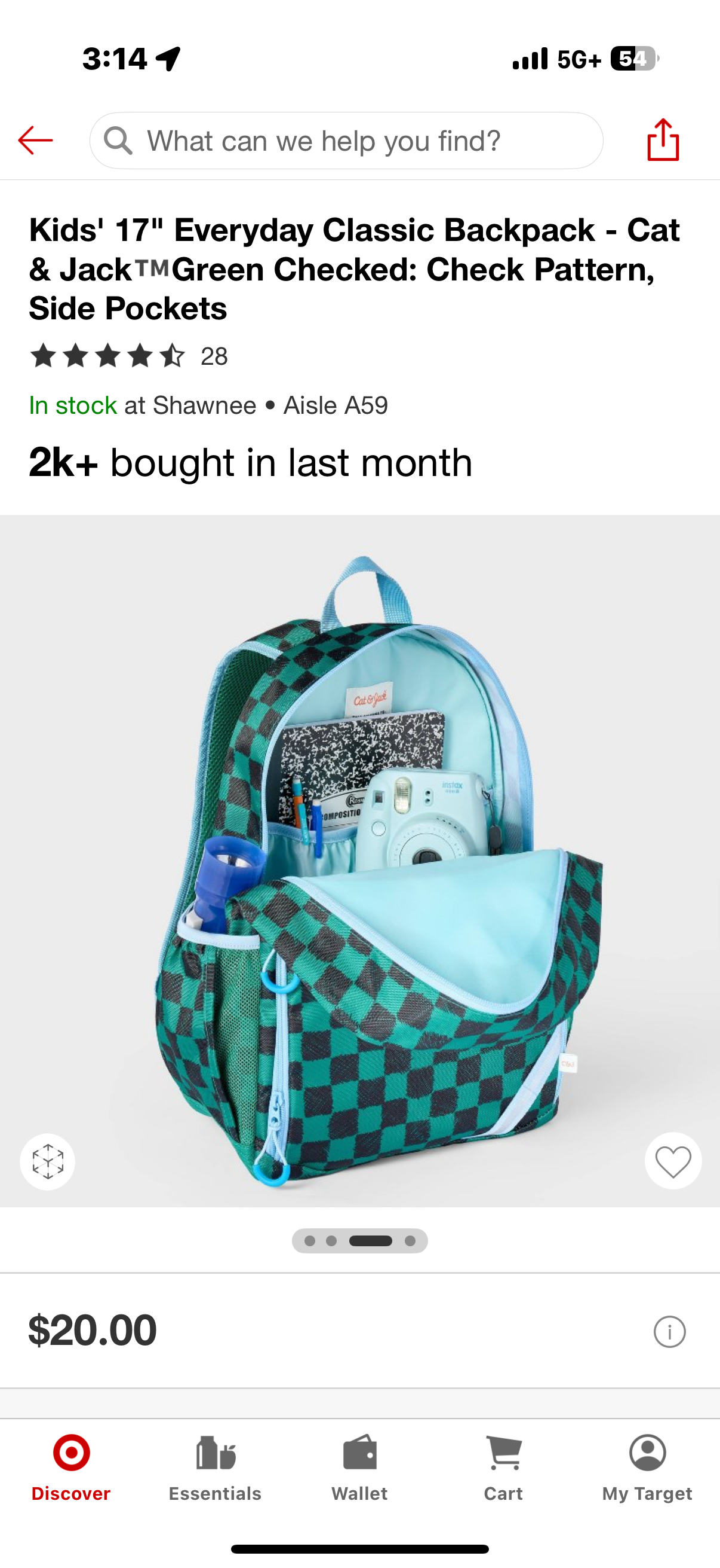 17" Everyday Classic Backpack - Cat & JackMGreen Checked: Check Pattern, Side Pockets