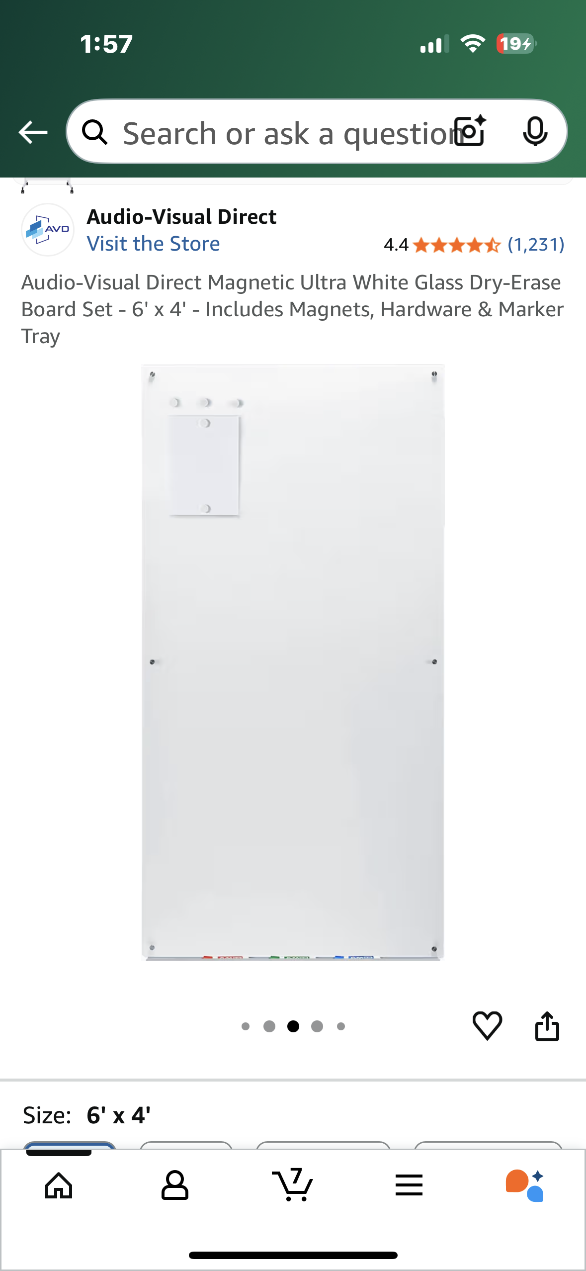 Audio-Visual Direct Magnetic Ultra White Glass Dry-Erase Board Set - 6' x 4' - Includes Magnets, Hardware & Marker Tray (O455)