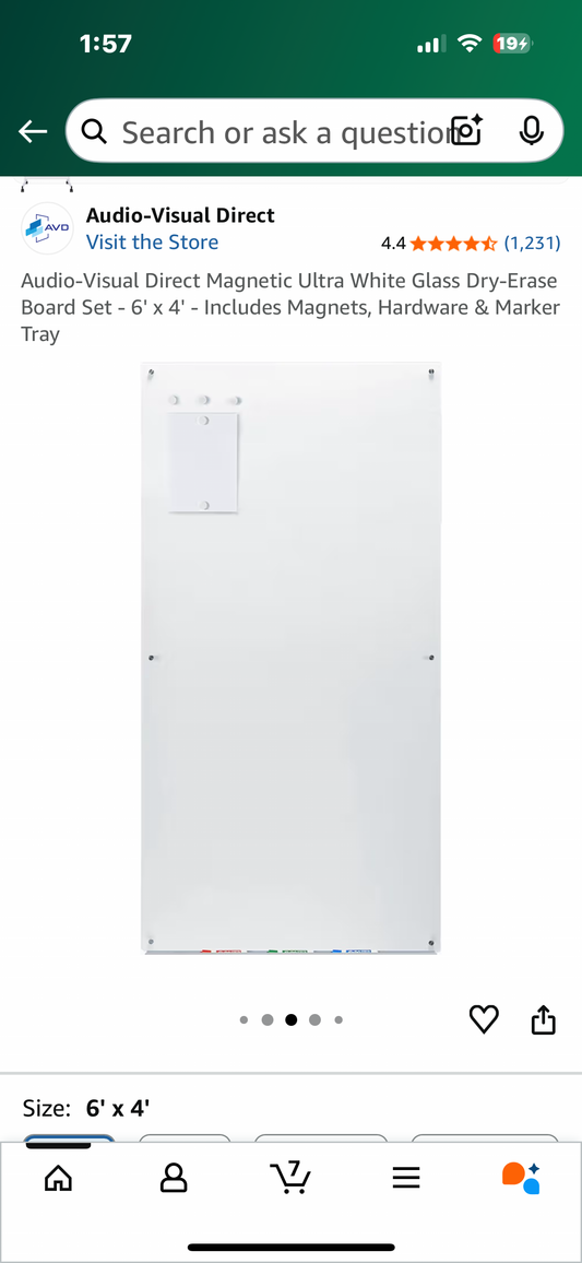 Audio-Visual Direct Magnetic Ultra White Glass Dry-Erase Board Set - 6' x 4' - Includes Magnets, Hardware & Marker Tray (O455)