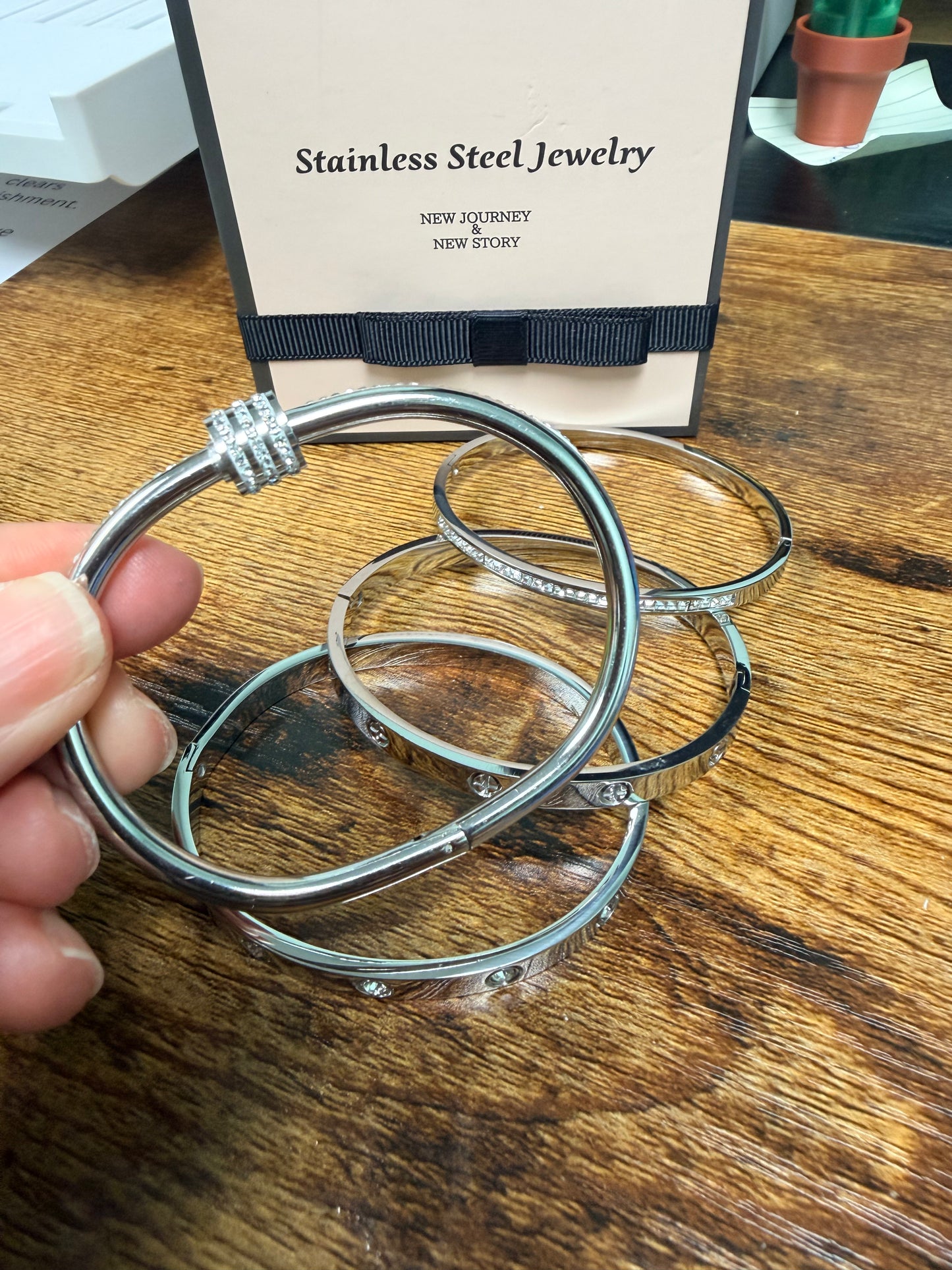 Set of Four Stainless Steel Bangle Bracelets