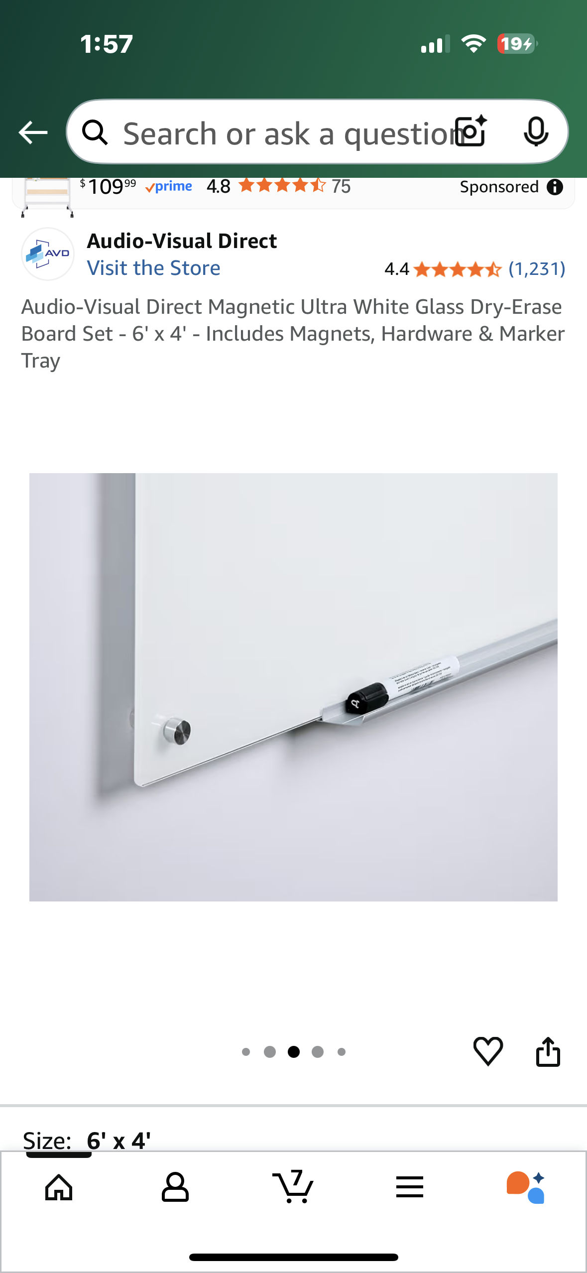 Audio-Visual Direct Magnetic Ultra White Glass Dry-Erase Board Set - 6' x 4' - Includes Magnets, Hardware & Marker Tray (O455)